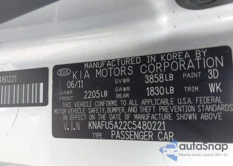 2012 Kia Forte Ex из США, поврежденный, VIN KNAFU5A22C5480221